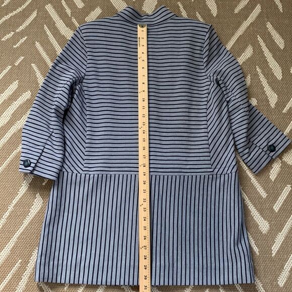 Cabi Grey And Navy Striped Hidden Button 3/4 Sleeve Coat Size L W/Shoulder Pads - Picture 16 of 17
